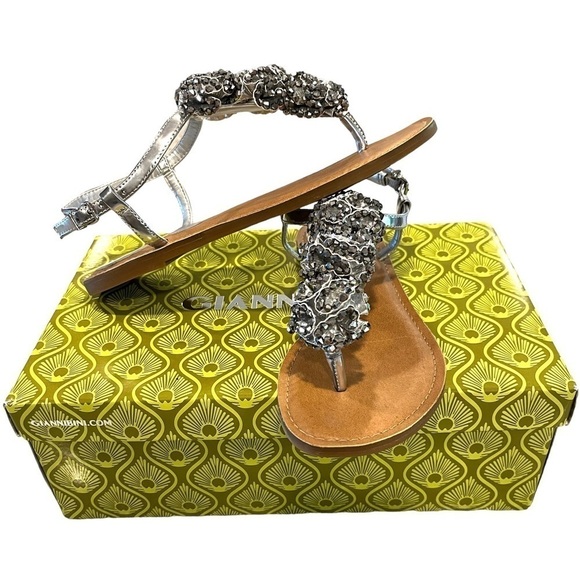 Gianni Bini Peony048 Silver Beaded Bling T-Strap Sandals Cork Sole Woman's sz. 7 - Picture 1 of 13